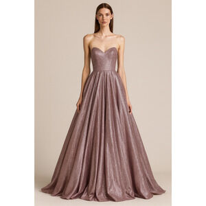 Sherri Hill Metallic Pink Glitter Ball Gown 0 Strapless Corset Back Prom Dress